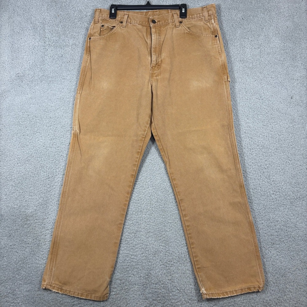 Dickies Carpenter Pants Mens 38x32(38x31) Brown Duck Canvas Straight Leg Utility